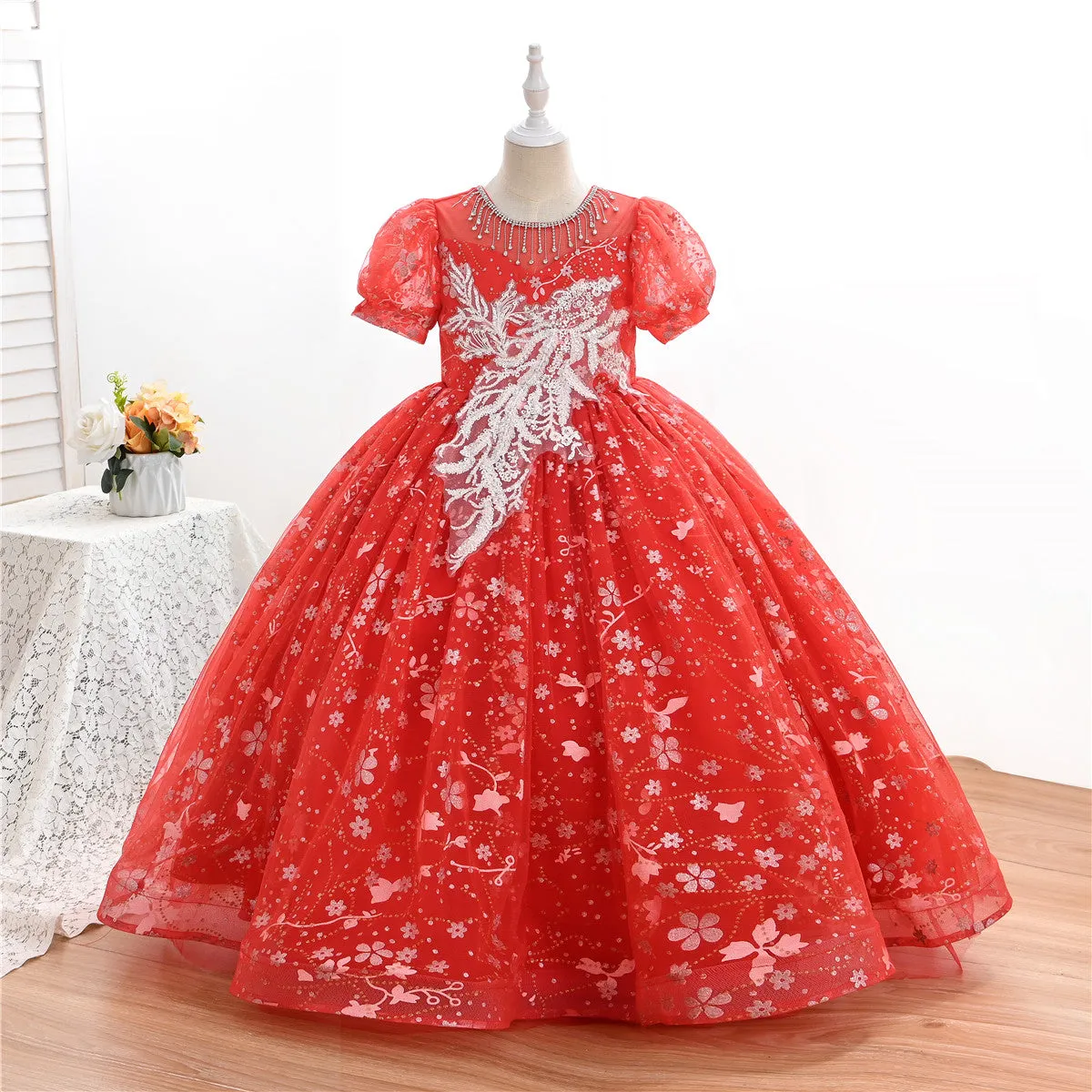 AL003 3-10years old Yoliyolei Puffy Trailing Party Dress Girls Halloween Sweet Princess Baby Kids Birthday Clothing Child Wedding Retro Dress