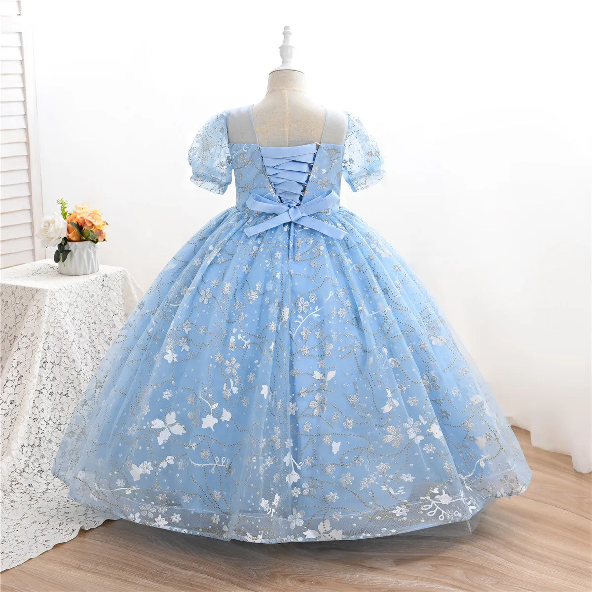 AL003 3-10years old Yoliyolei Puffy Trailing Party Dress Girls Halloween Sweet Princess Baby Kids Birthday Clothing Child Wedding Retro Dress