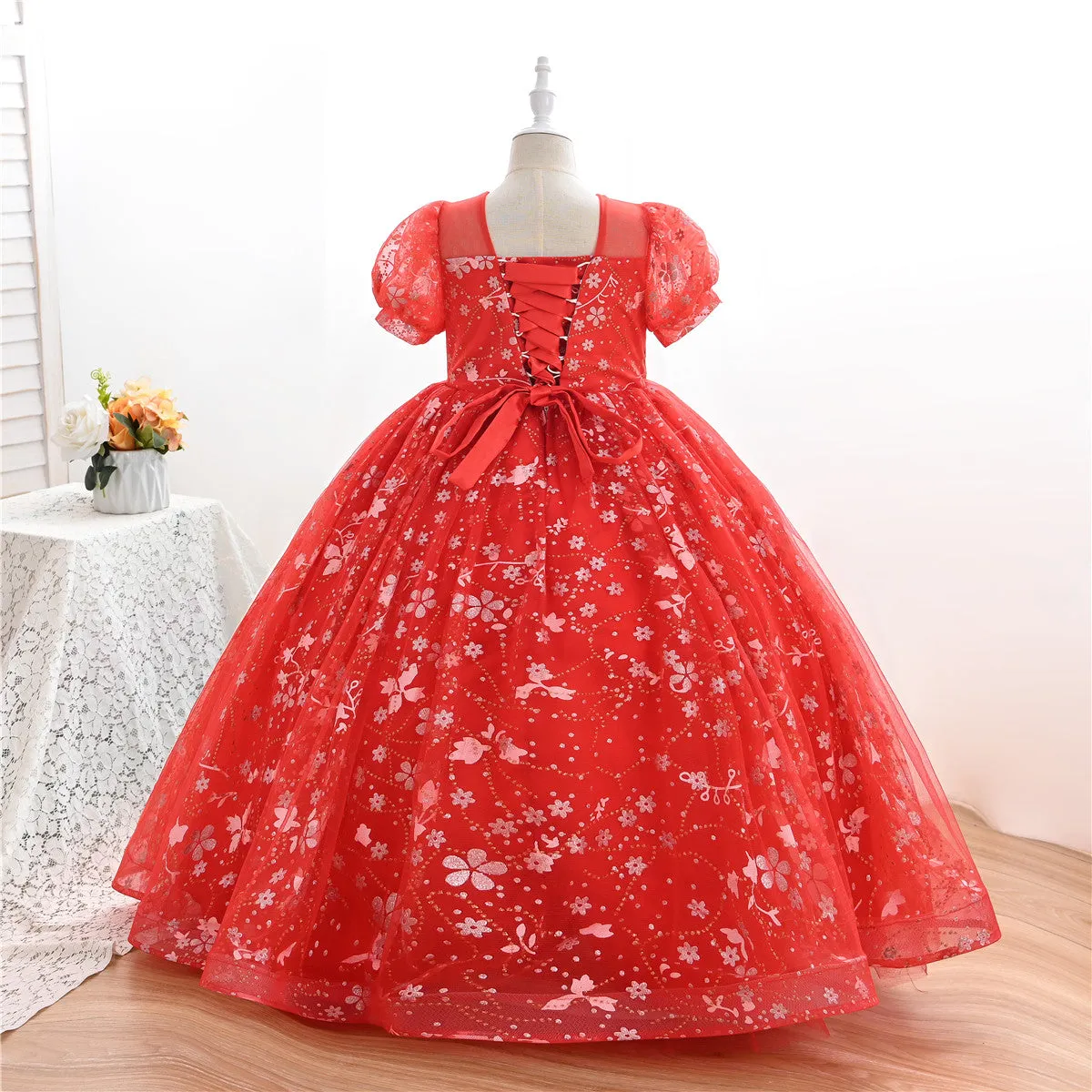 AL003 3-10years old Yoliyolei Puffy Trailing Party Dress Girls Halloween Sweet Princess Baby Kids Birthday Clothing Child Wedding Retro Dress
