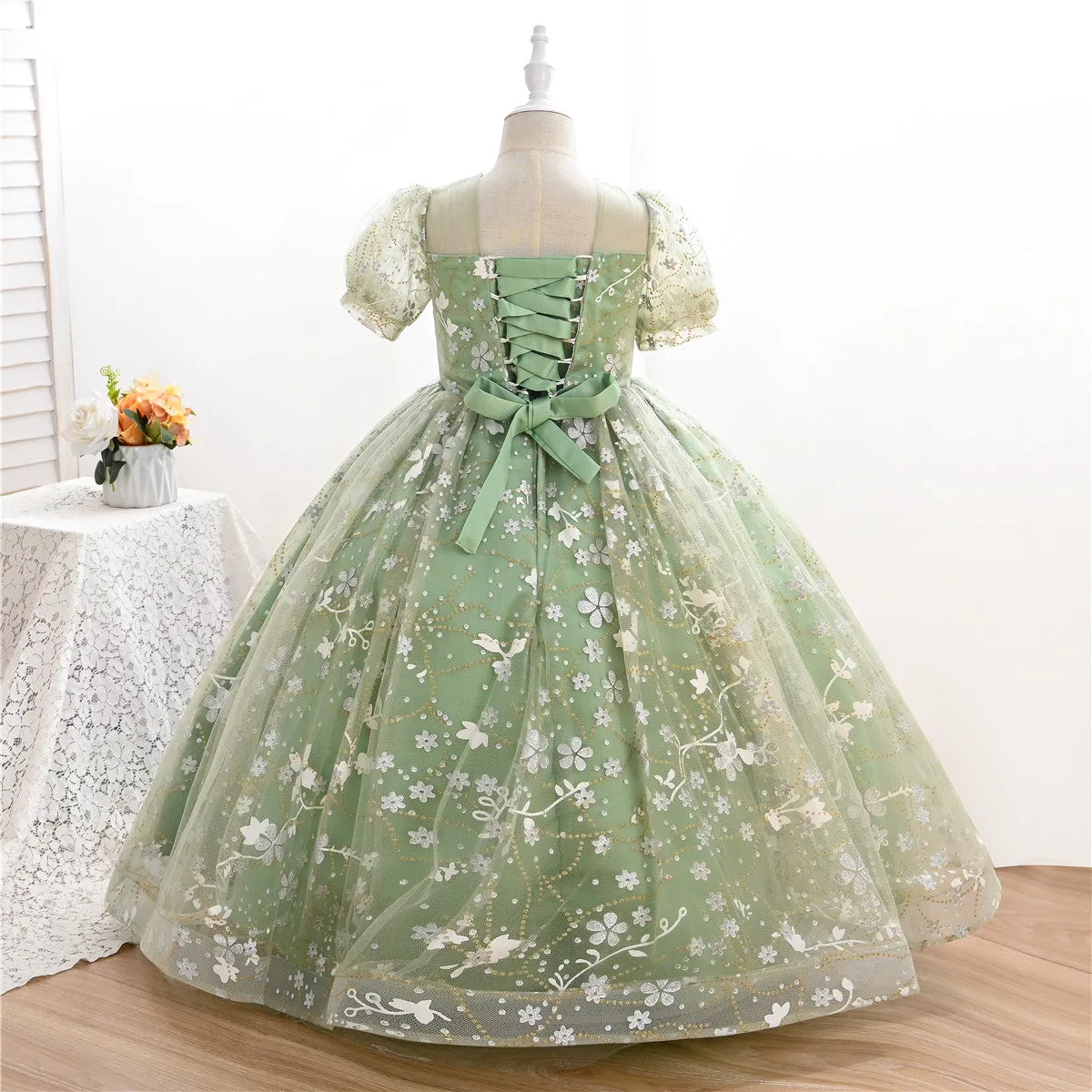 AL003 3-10years old Yoliyolei Puffy Trailing Party Dress Girls Halloween Sweet Princess Baby Kids Birthday Clothing Child Wedding Retro Dress