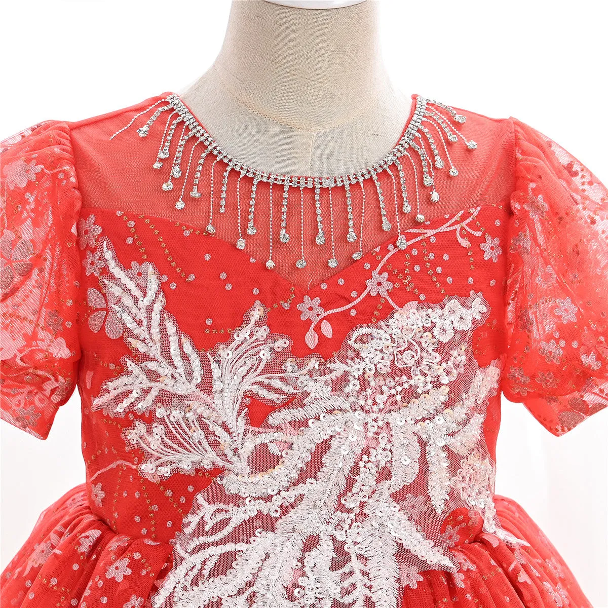AL003 3-10years old Yoliyolei Puffy Trailing Party Dress Girls Halloween Sweet Princess Baby Kids Birthday Clothing Child Wedding Retro Dress