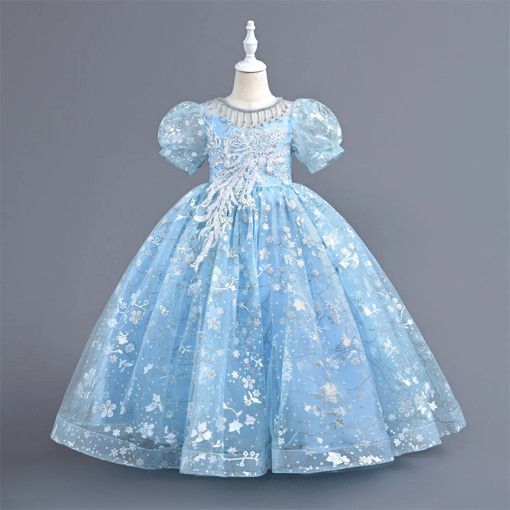 AL003 3-10years old Yoliyolei Puffy Trailing Party Dress Girls Halloween Sweet Princess Baby Kids Birthday Clothing Child Wedding Retro Dress