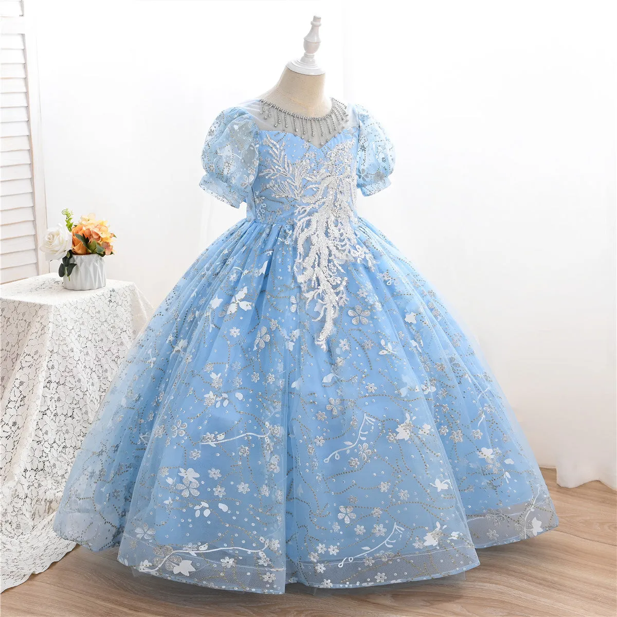 AL003 3-10years old Yoliyolei Puffy Trailing Party Dress Girls Halloween Sweet Princess Baby Kids Birthday Clothing Child Wedding Retro Dress