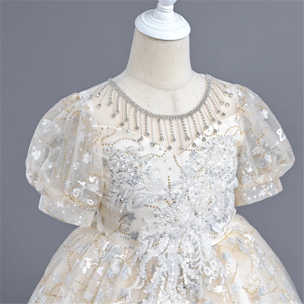 AL003 3-10years old Yoliyolei Puffy Trailing Party Dress Girls Halloween Sweet Princess Baby Kids Birthday Clothing Child Wedding Retro Dress