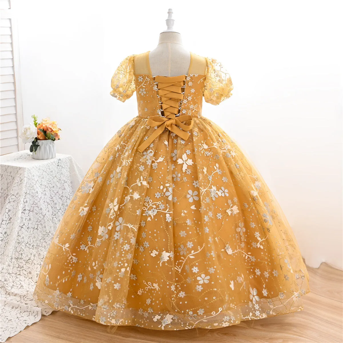 AL003 3-10years old Yoliyolei Puffy Trailing Party Dress Girls Halloween Sweet Princess Baby Kids Birthday Clothing Child Wedding Retro Dress