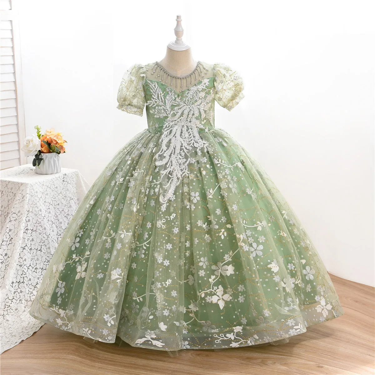 AL003 3-10years old Yoliyolei Puffy Trailing Party Dress Girls Halloween Sweet Princess Baby Kids Birthday Clothing Child Wedding Retro Dress