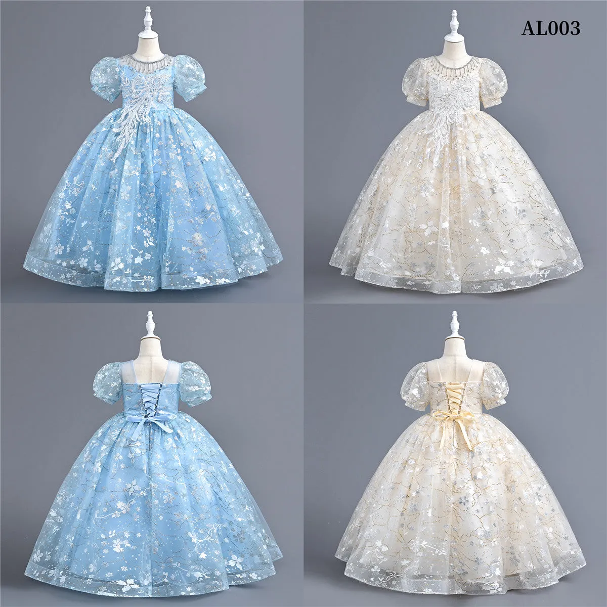 AL003 3-10years old Yoliyolei Puffy Trailing Party Dress Girls Halloween Sweet Princess Baby Kids Birthday Clothing Child Wedding Retro Dress