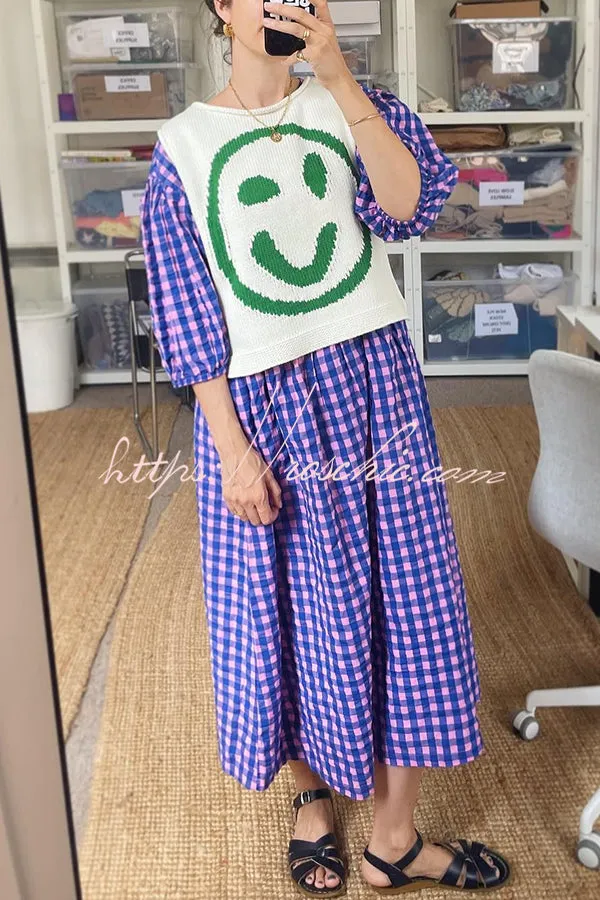 Always Happy Face Knit Unique Pattern Versatile Loose Tank Top