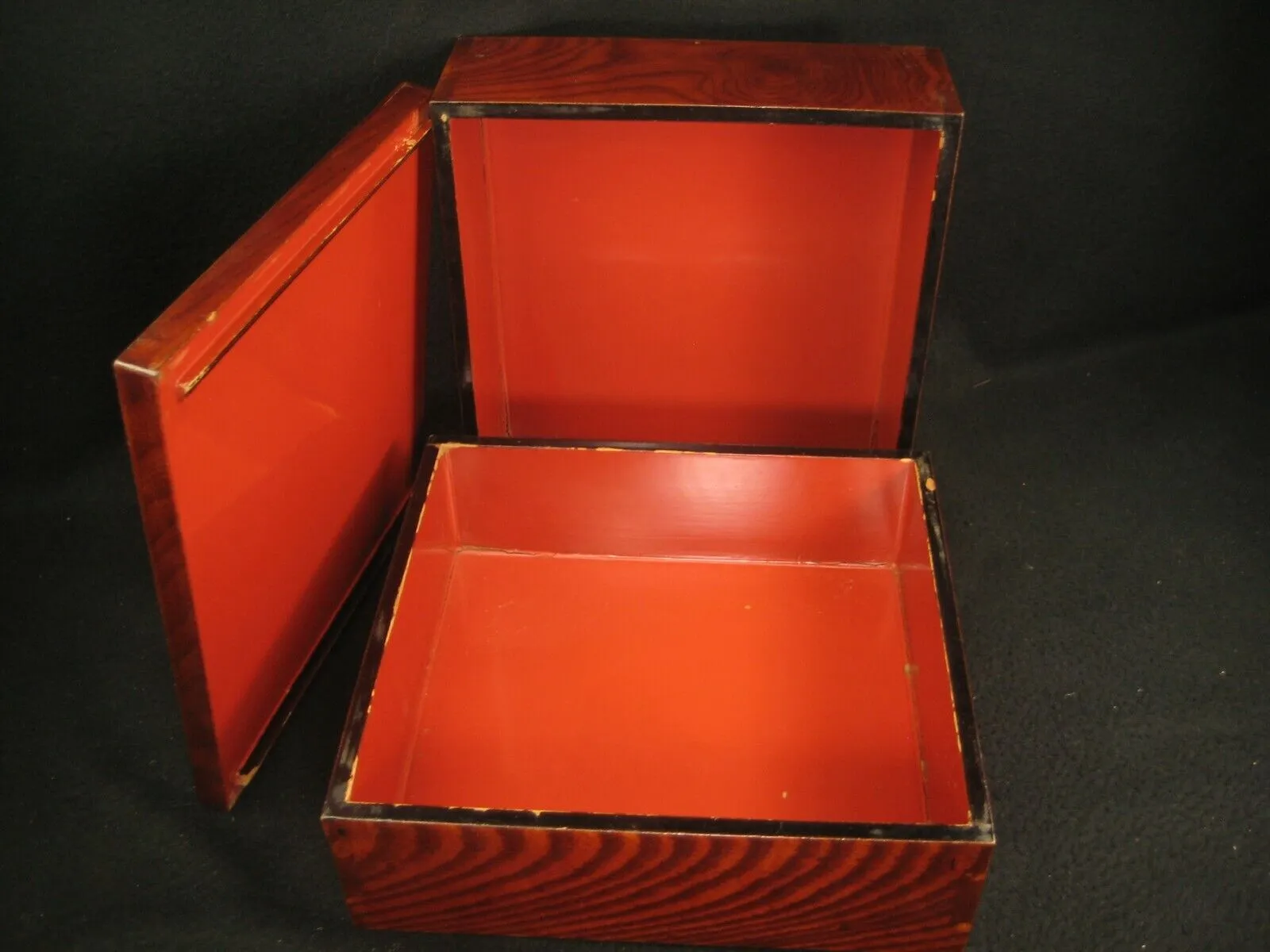 Antique Japanese C.1920 2 Layer Lidded Lacquer Kasane Jubako Bento Box