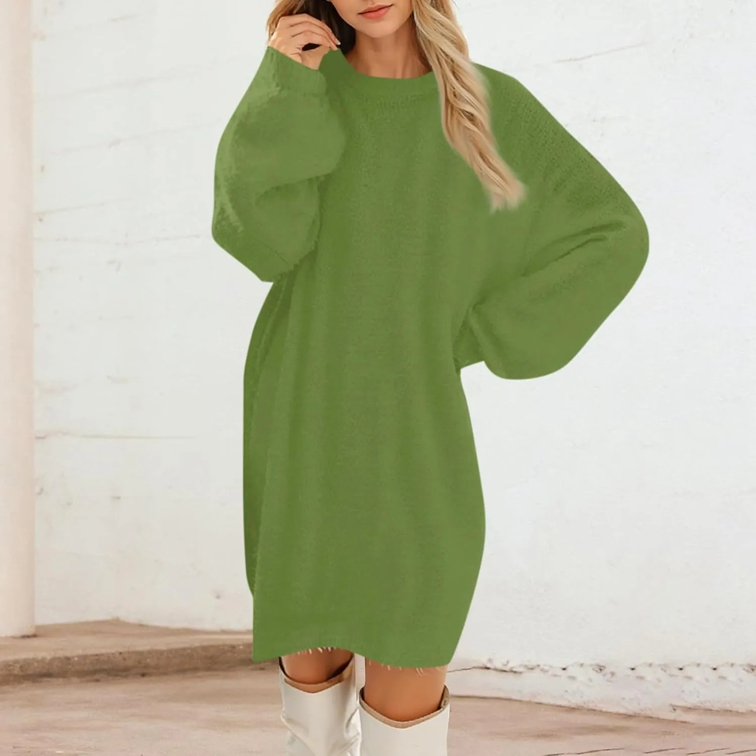 Azeralia Sweater Dress Fall Dresses for Women 2024 Crew Neck Long Sleeve Midi Dress Winter Sweater Knit Dress