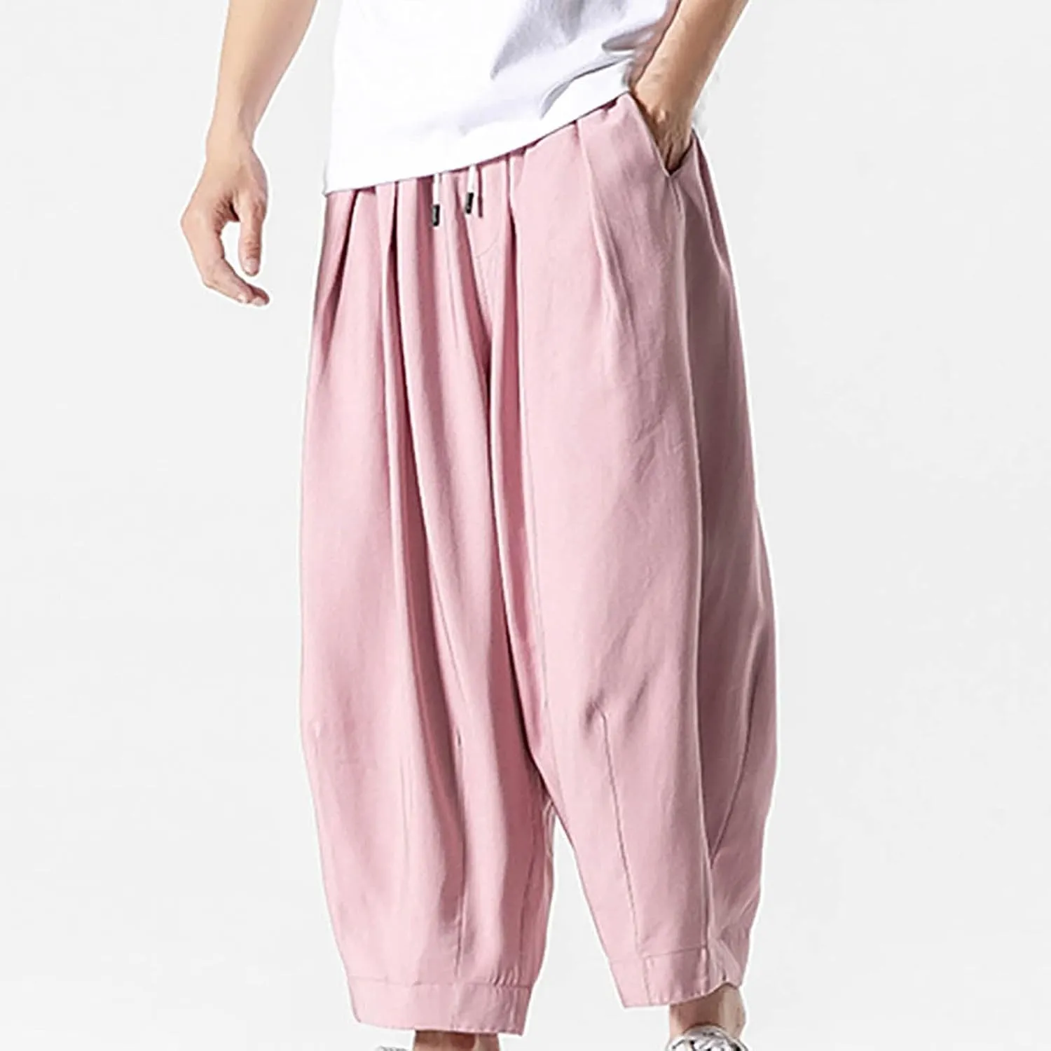 Big and Tall Casual Harem Pants for Men Wide Leg Loose Fit Drop Crotch Hippie Trousers Drawstrings Elastic Waist Sweatpants