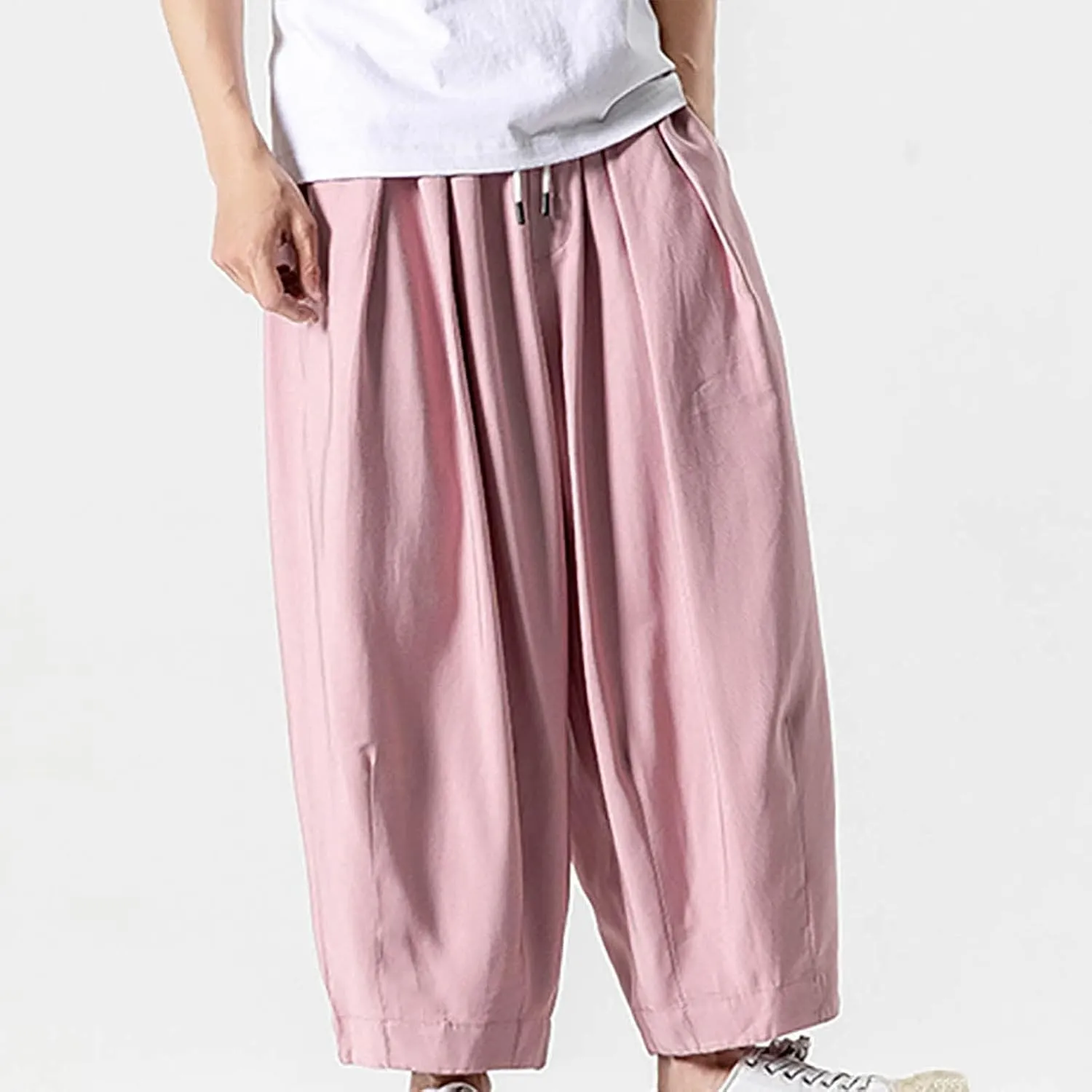 Big and Tall Casual Harem Pants for Men Wide Leg Loose Fit Drop Crotch Hippie Trousers Drawstrings Elastic Waist Sweatpants