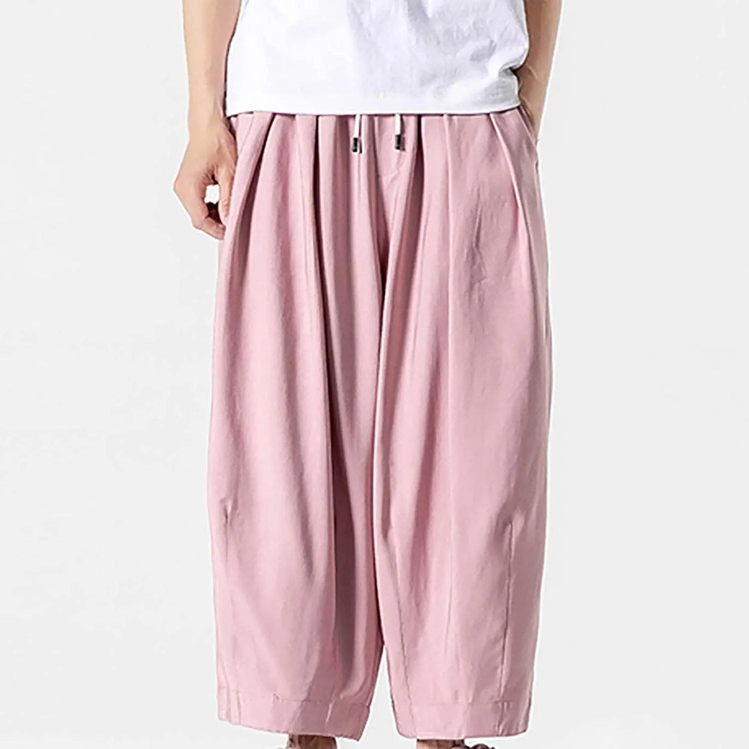 Big and Tall Casual Harem Pants for Men Wide Leg Loose Fit Drop Crotch Hippie Trousers Drawstrings Elastic Waist Sweatpants