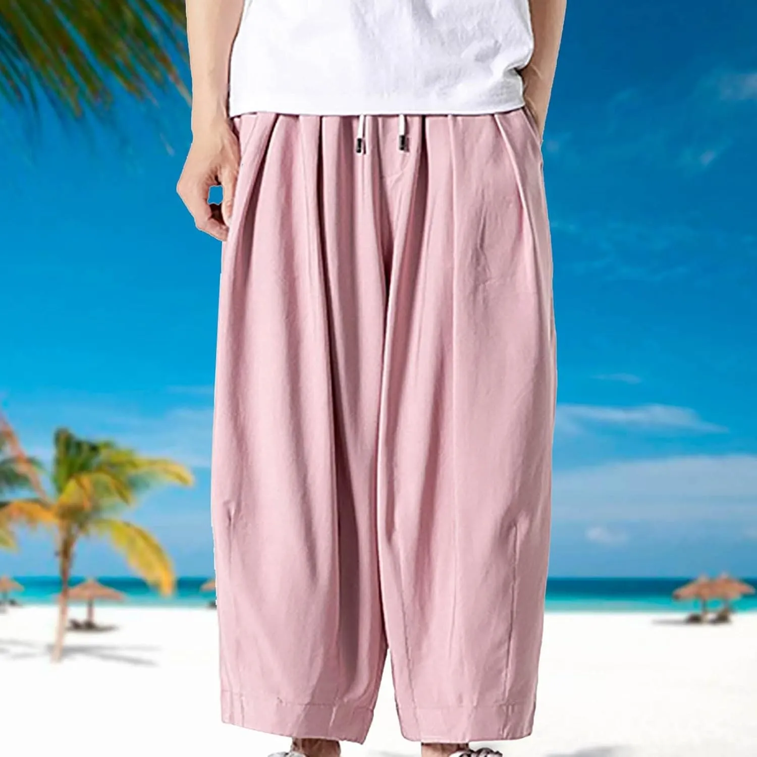 Big and Tall Casual Harem Pants for Men Wide Leg Loose Fit Drop Crotch Hippie Trousers Drawstrings Elastic Waist Sweatpants