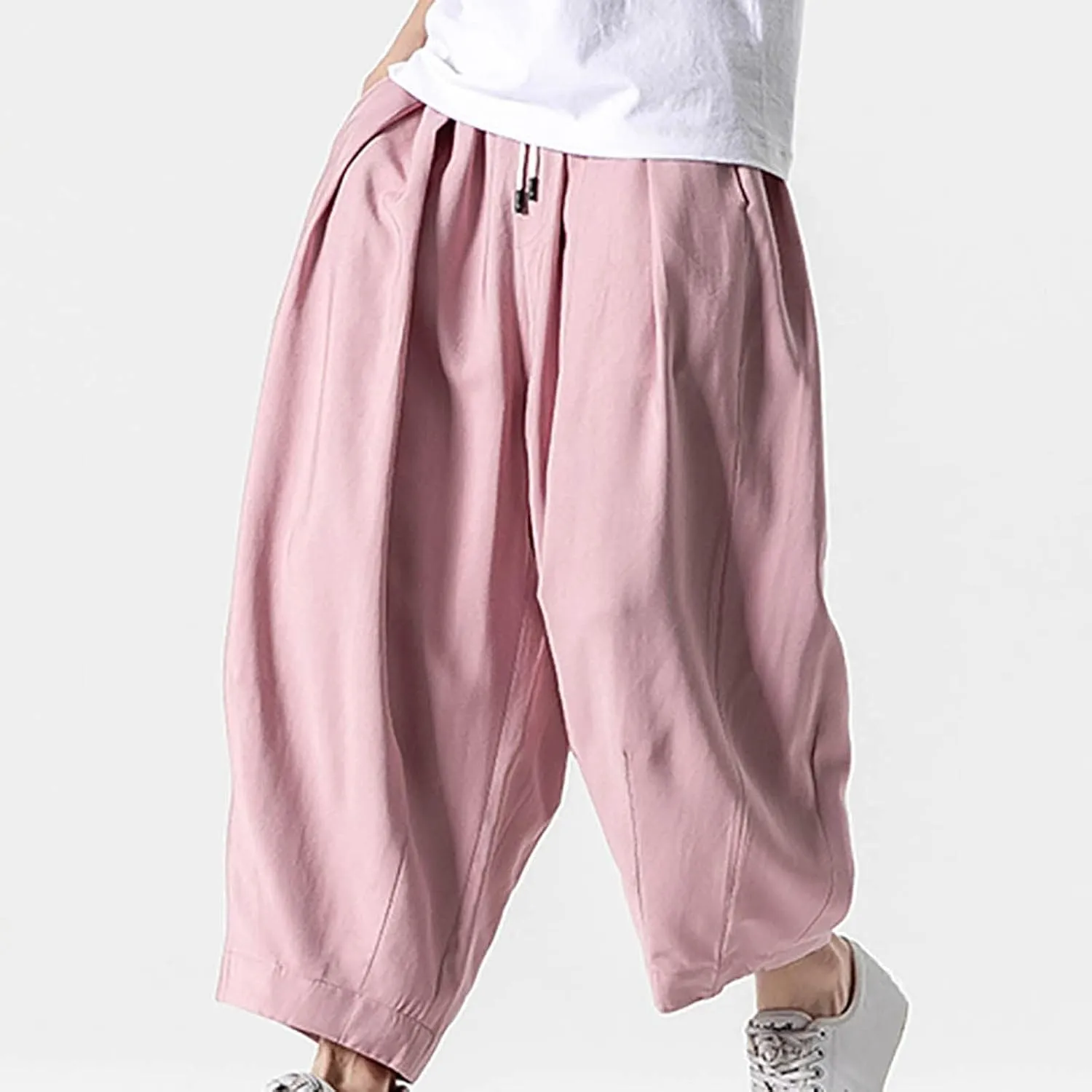 Big and Tall Casual Harem Pants for Men Wide Leg Loose Fit Drop Crotch Hippie Trousers Drawstrings Elastic Waist Sweatpants