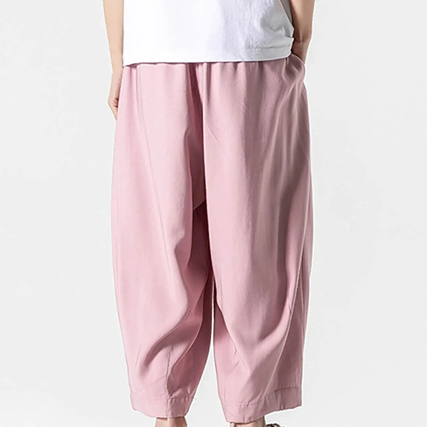 Big and Tall Casual Harem Pants for Men Wide Leg Loose Fit Drop Crotch Hippie Trousers Drawstrings Elastic Waist Sweatpants