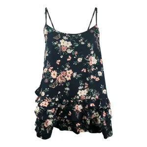 Blue Floral Ruffled Bottom Cami