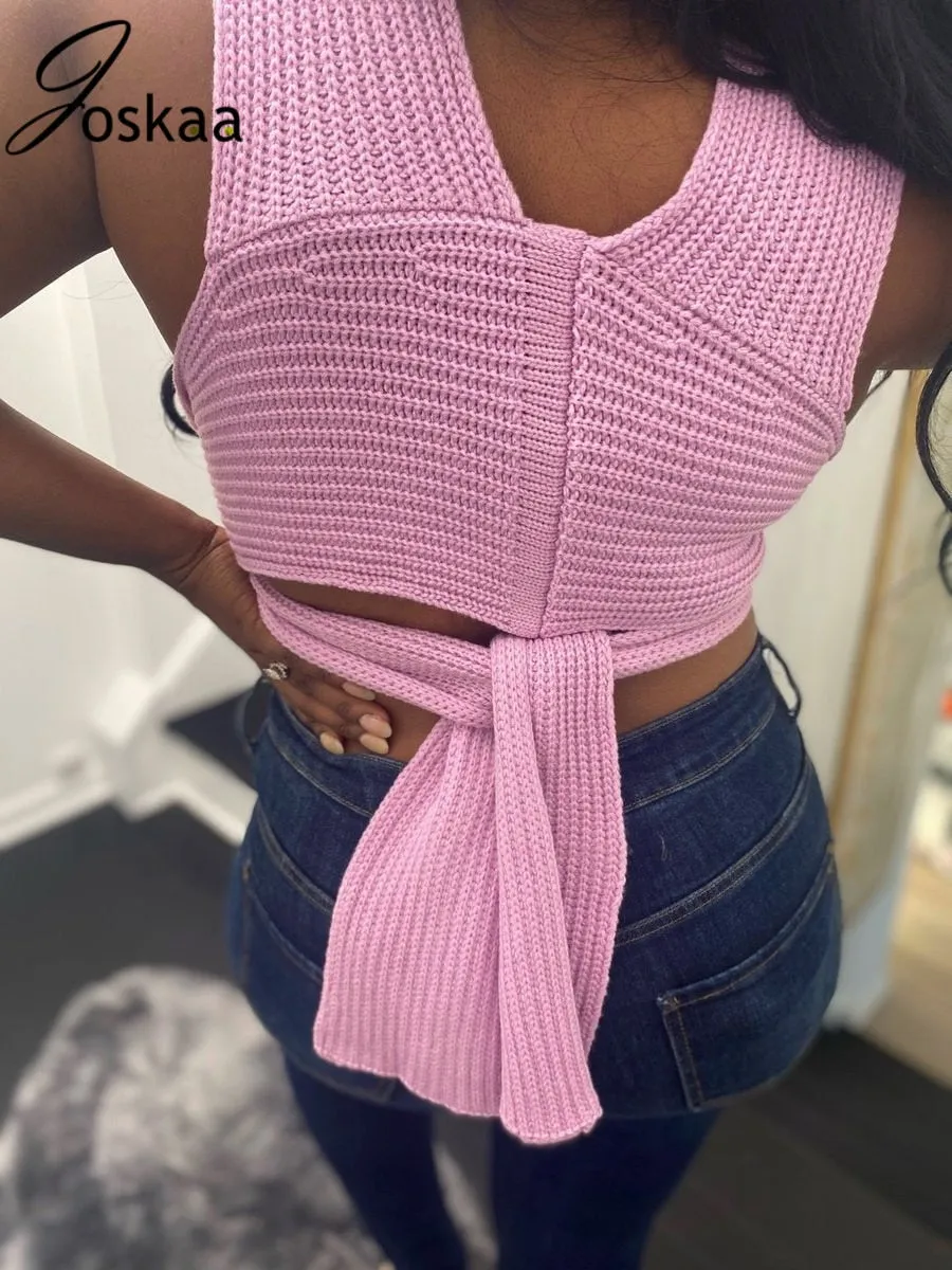 Casual Knitted Strap up Lace Versity Top