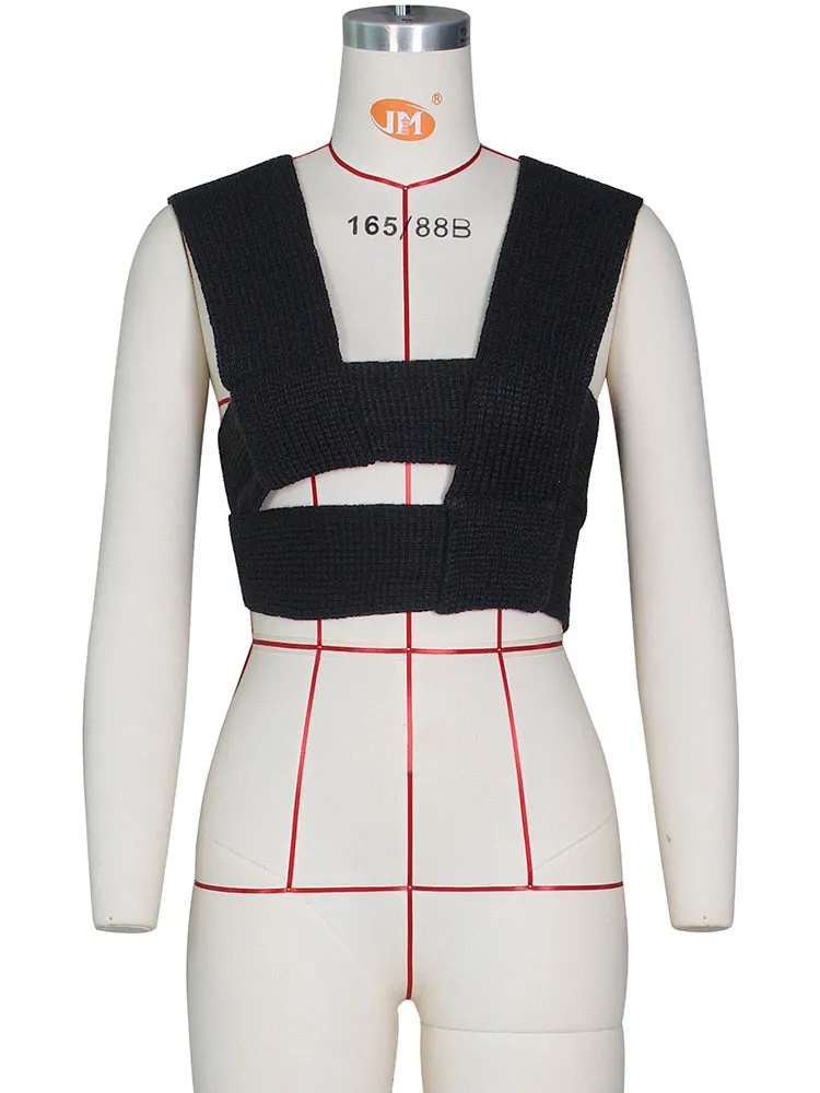 Casual Knitted Strap up Lace Versity Top