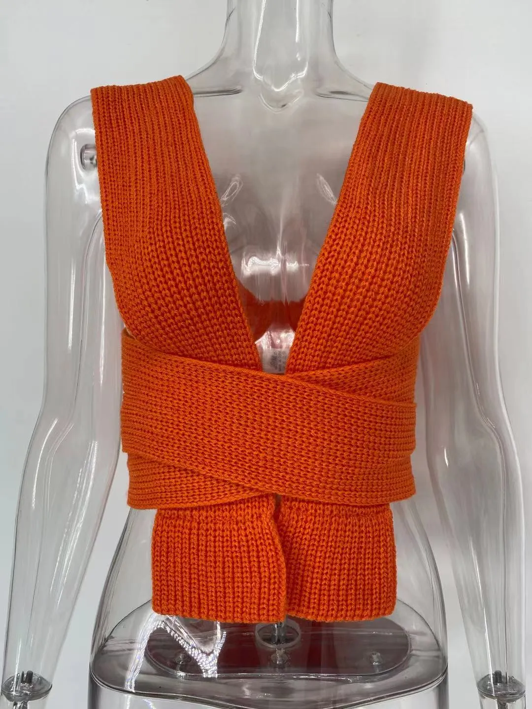 Casual Knitted Strap up Lace Versity Top