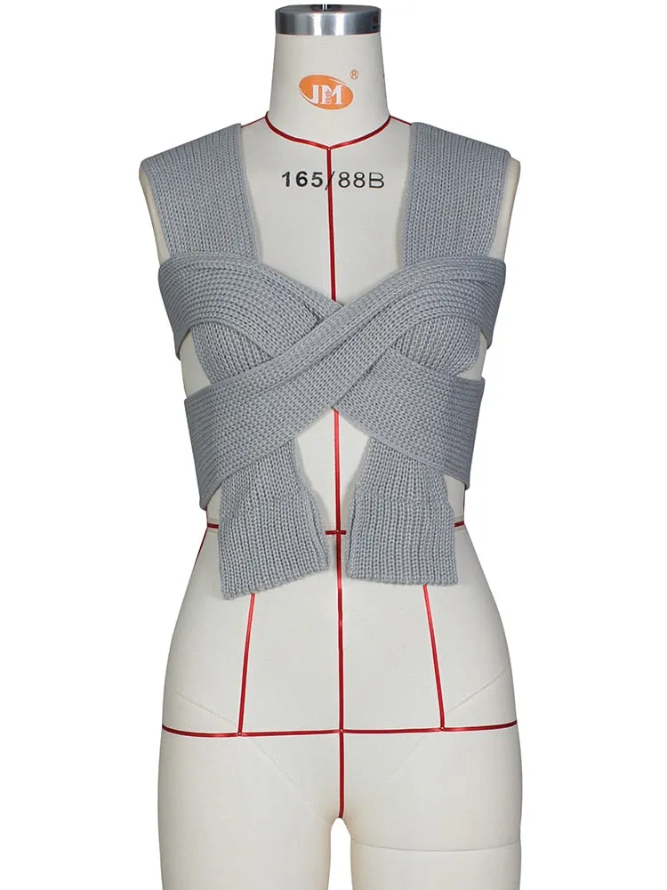 Casual Knitted Strap up Lace Versity Top