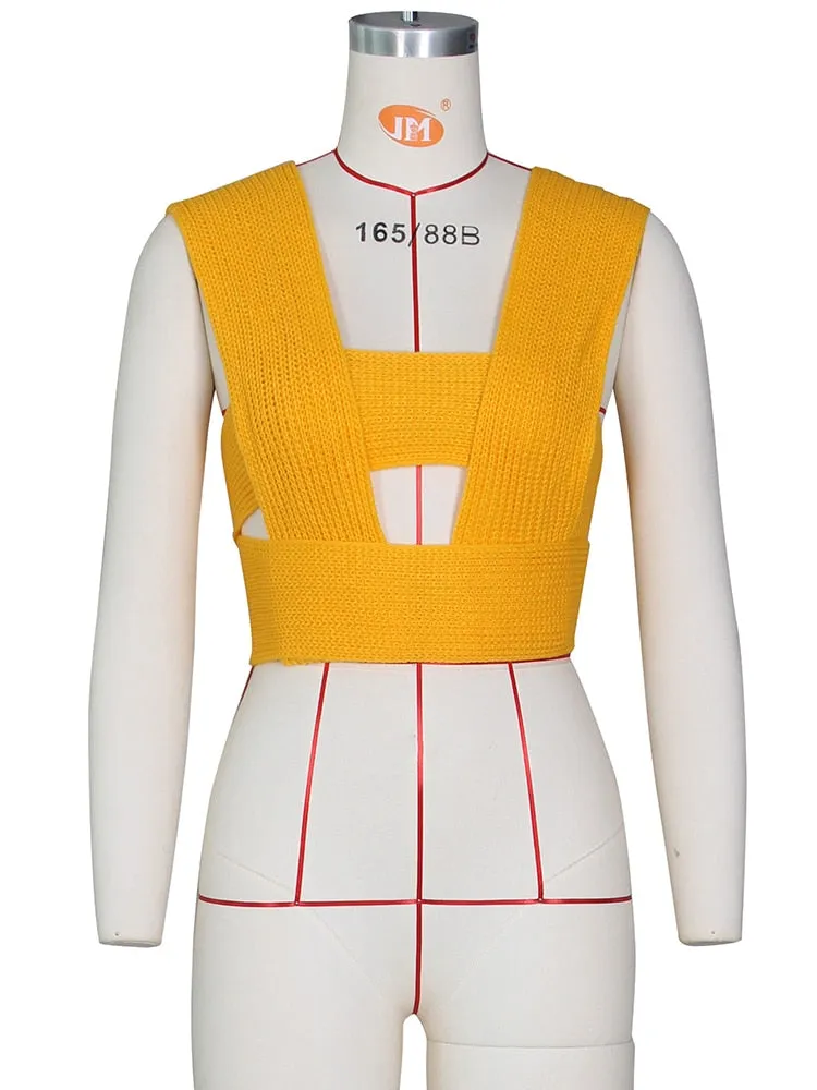 Casual Knitted Strap up Lace Versity Top