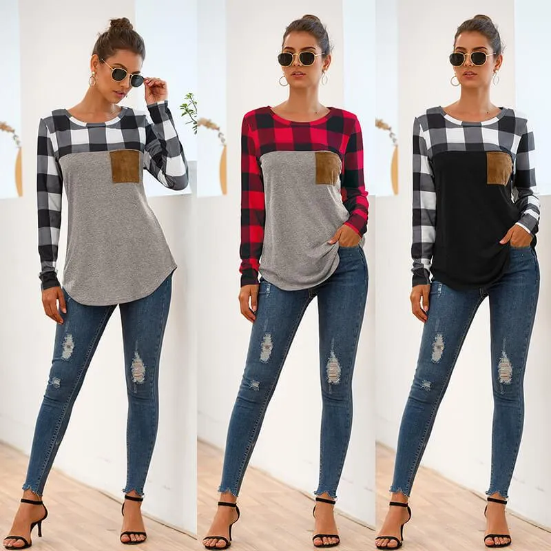 Casual Plaid Patchwork Top