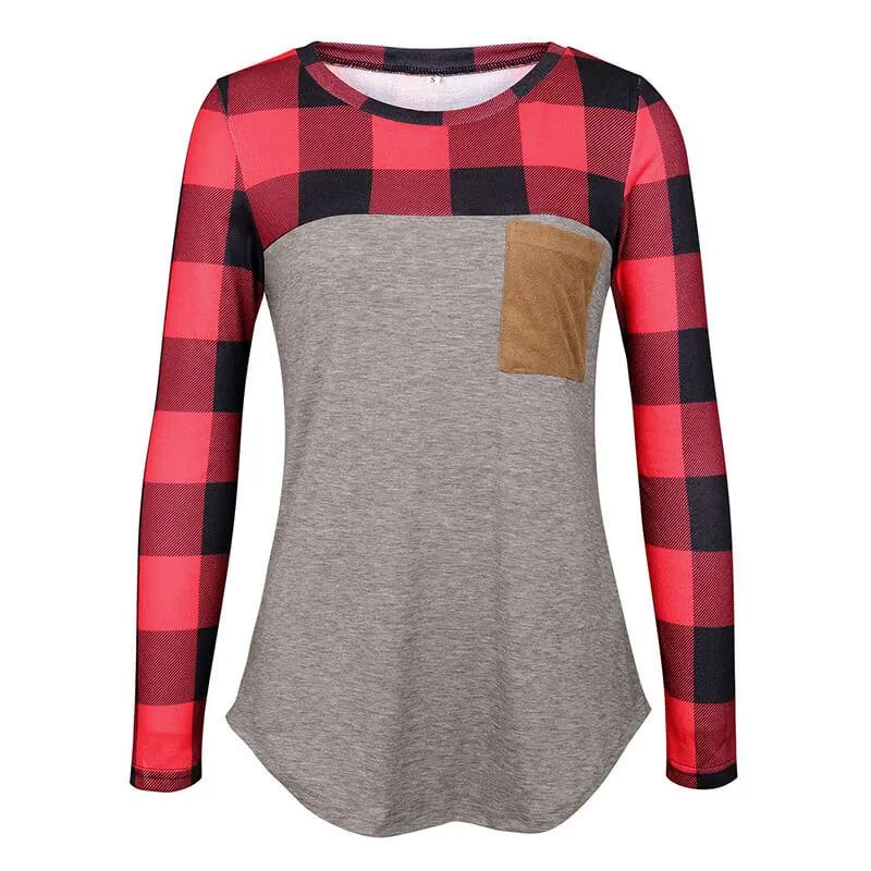 Casual Plaid Patchwork Top