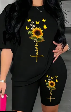 Casual Printed Short Sleeve T-Shirt SET