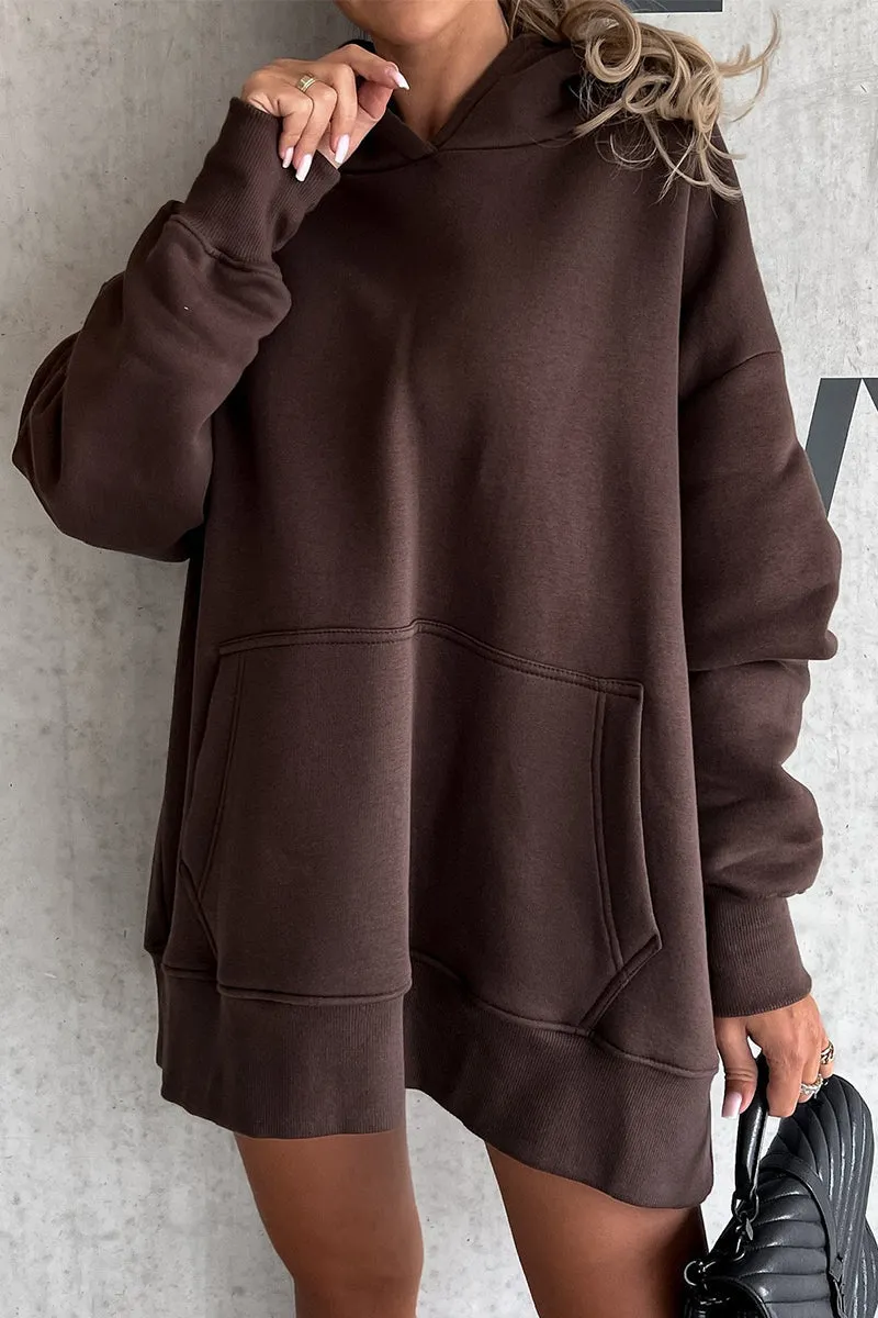 Casual Solid Patch Hooded Collar Tops