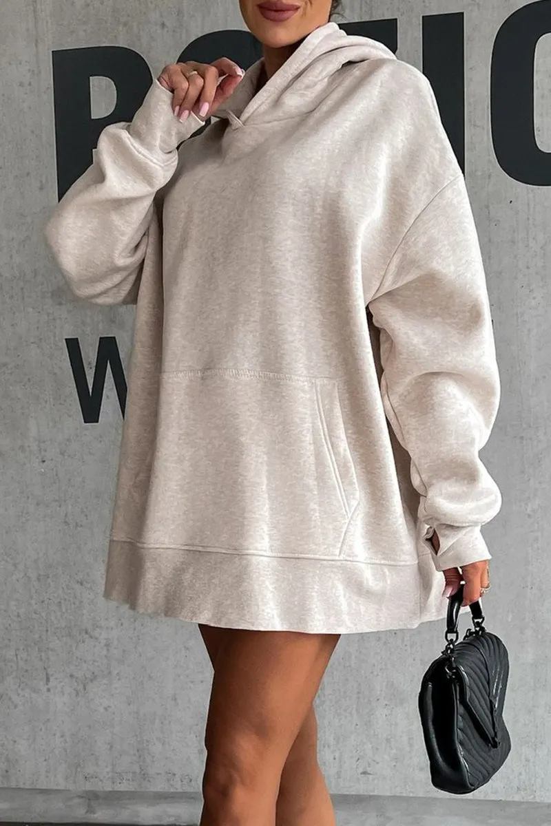 Casual Solid Patch Hooded Collar Tops