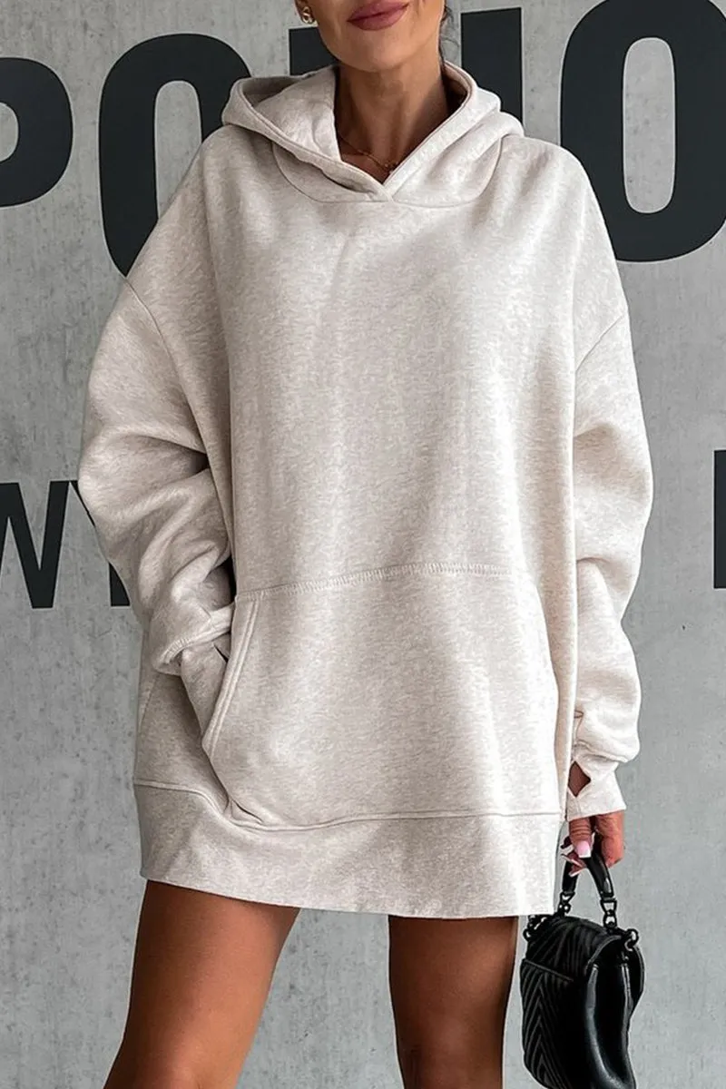 Casual Solid Patch Hooded Collar Tops