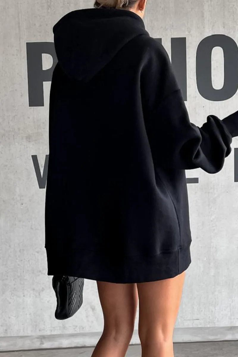 Casual Solid Patch Hooded Collar Tops
