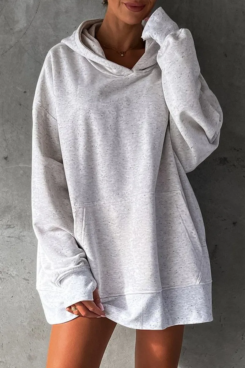 Casual Solid Patch Hooded Collar Tops