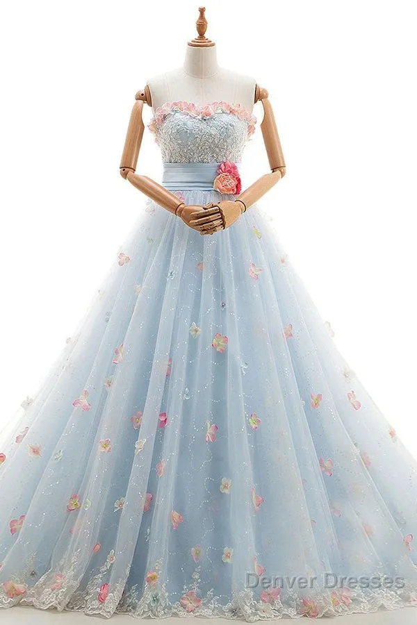 Charming Light Blue Tulle Sweetheart Ball Gown Court Train Wedding Dresses