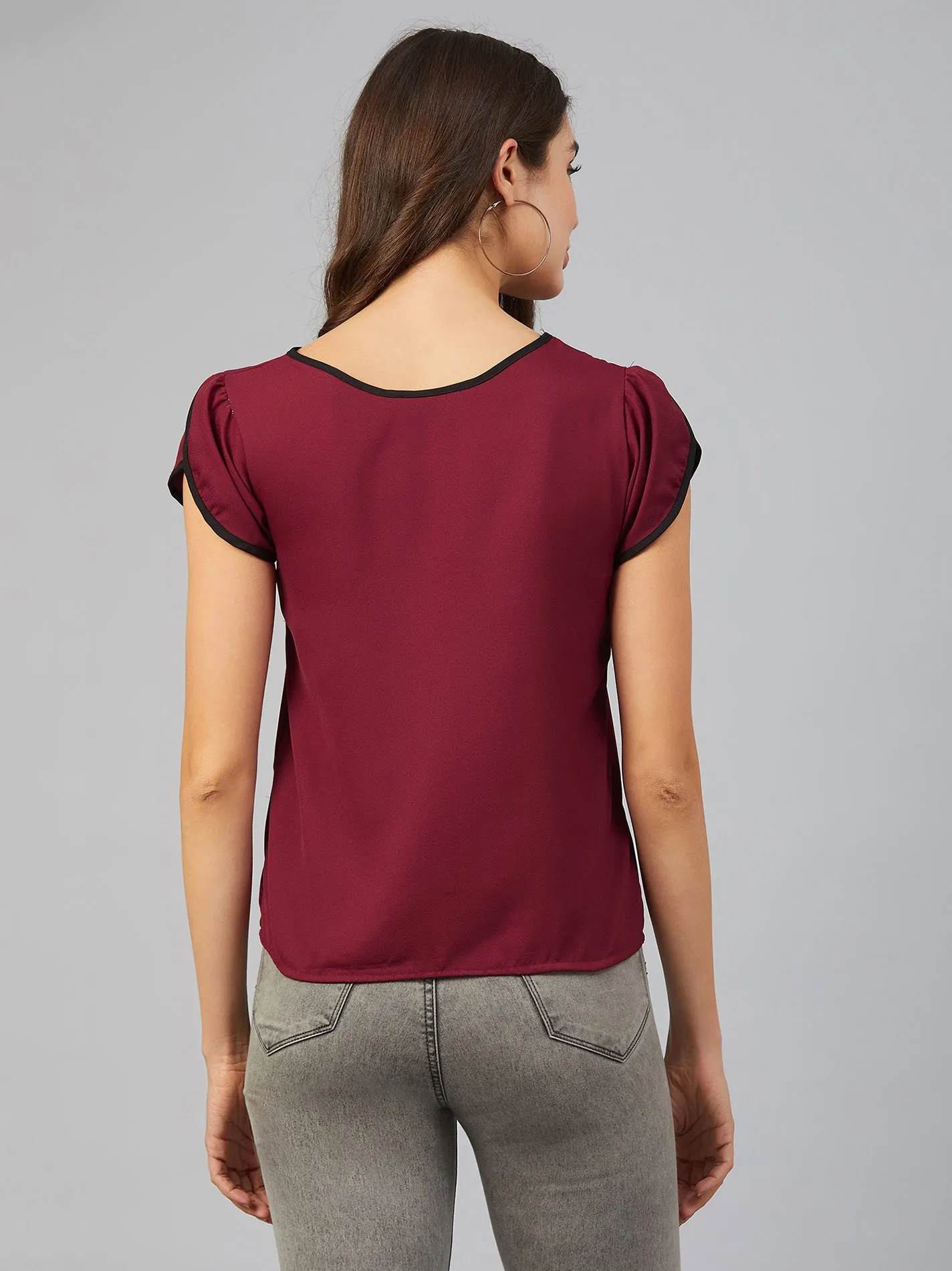 Chimpaaanzee Women Maroon Lap Over Sleeve Top