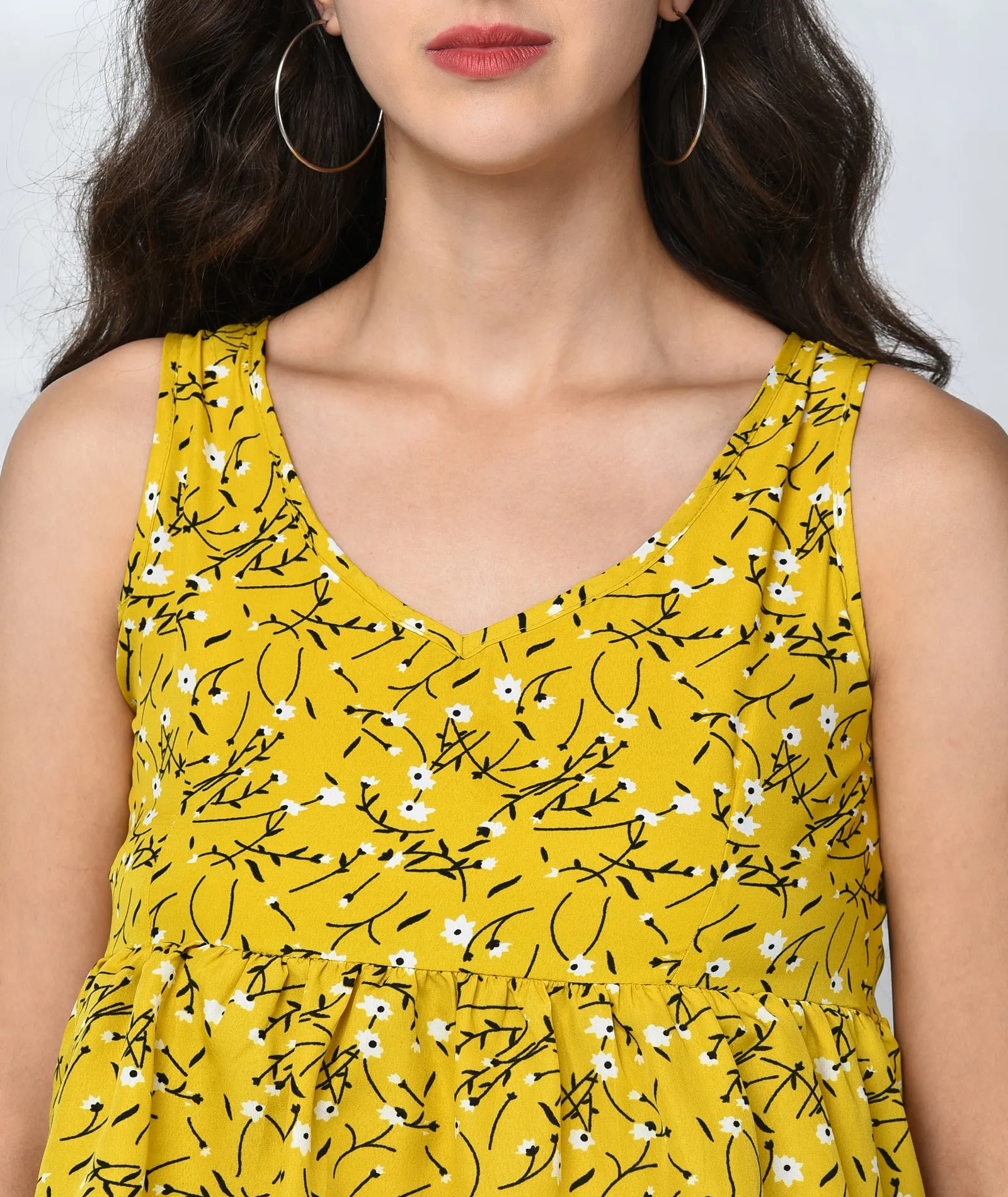 Chimpaaanzee Women Yellow Flower Printed Assymetrical Top