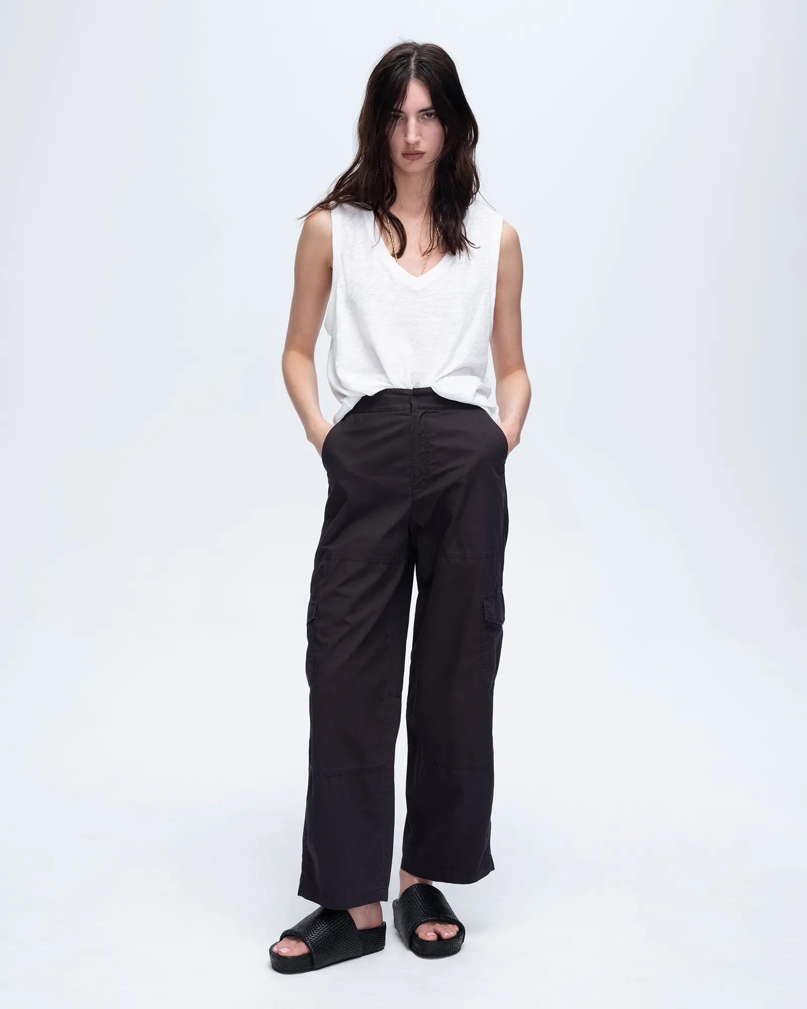 Cotton Poplin Cargo Pants - Black