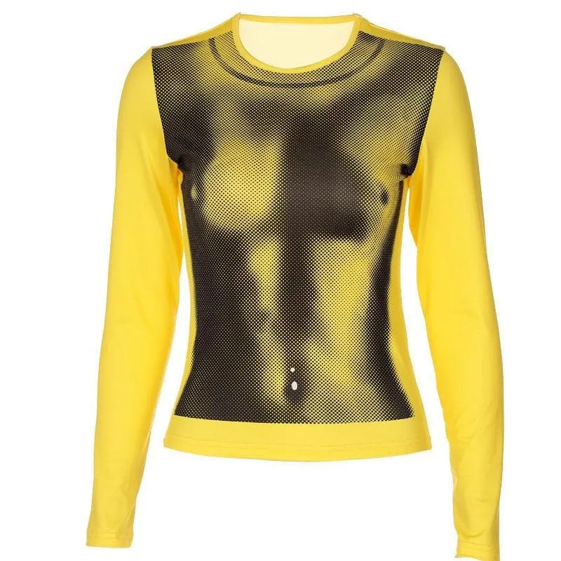 Crewneck long sleeve body print thermal top