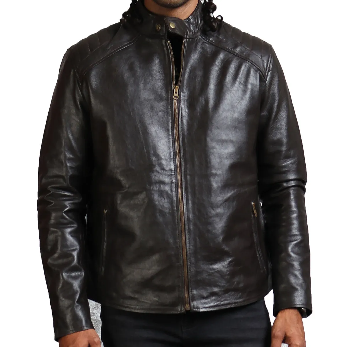 Dark Brown Sword Biker Jacket with Red Sword Design
