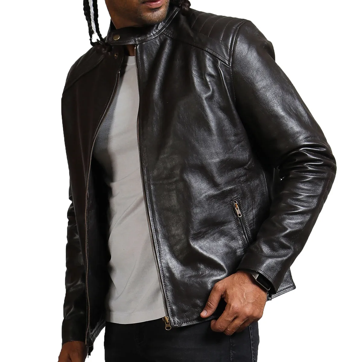 Dark Brown Sword Biker Jacket with Red Sword Design