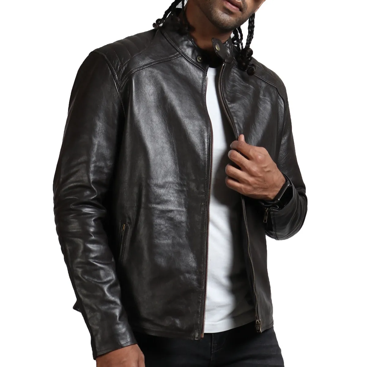Dark Brown Sword Biker Jacket with Red Sword Design