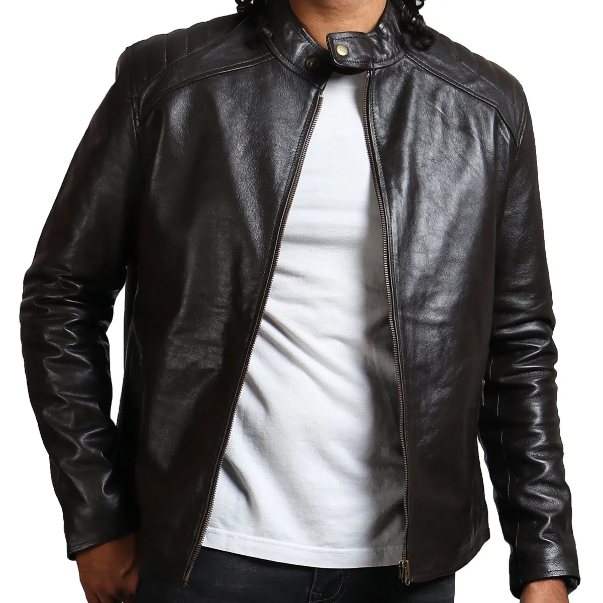 Dark Brown Sword Biker Jacket with Red Sword Design
