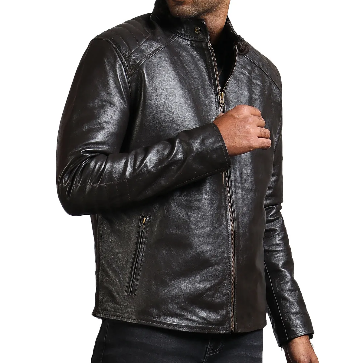 Dark Brown Sword Biker Jacket with Red Sword Design