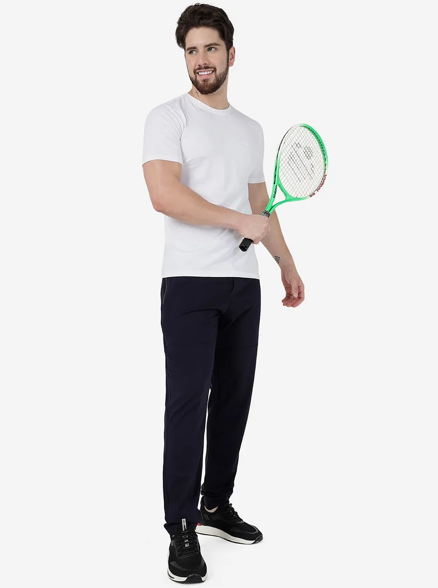 Dark Navy Blue Solid Slim Fit Track Pant | JadeBlue