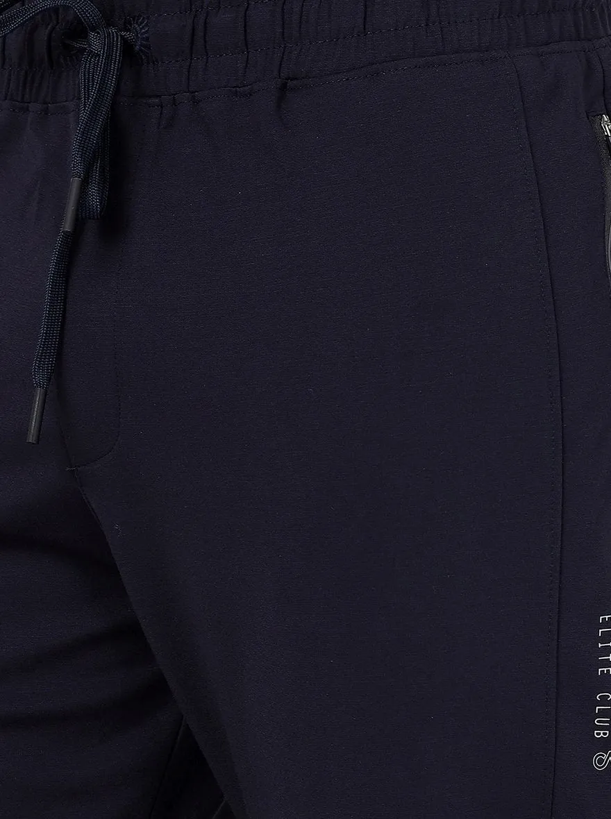 Dark Navy Blue Solid Slim Fit Track Pant | JadeBlue