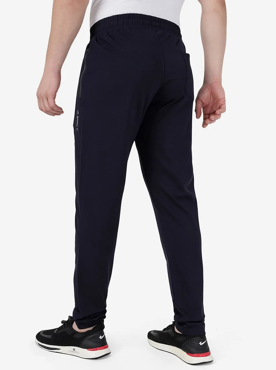 Dark Navy Blue Solid Slim Fit Track Pant | JadeBlue