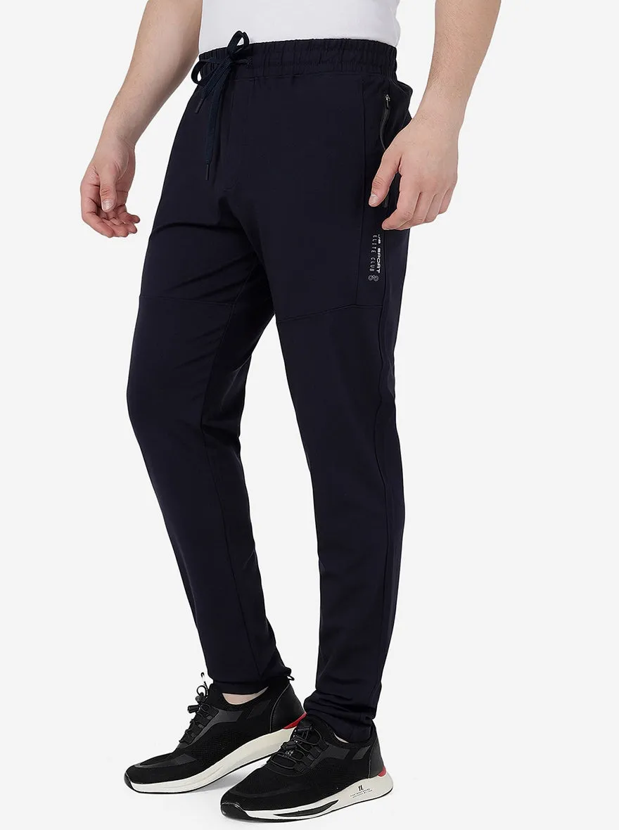 Dark Navy Blue Solid Slim Fit Track Pant | JadeBlue