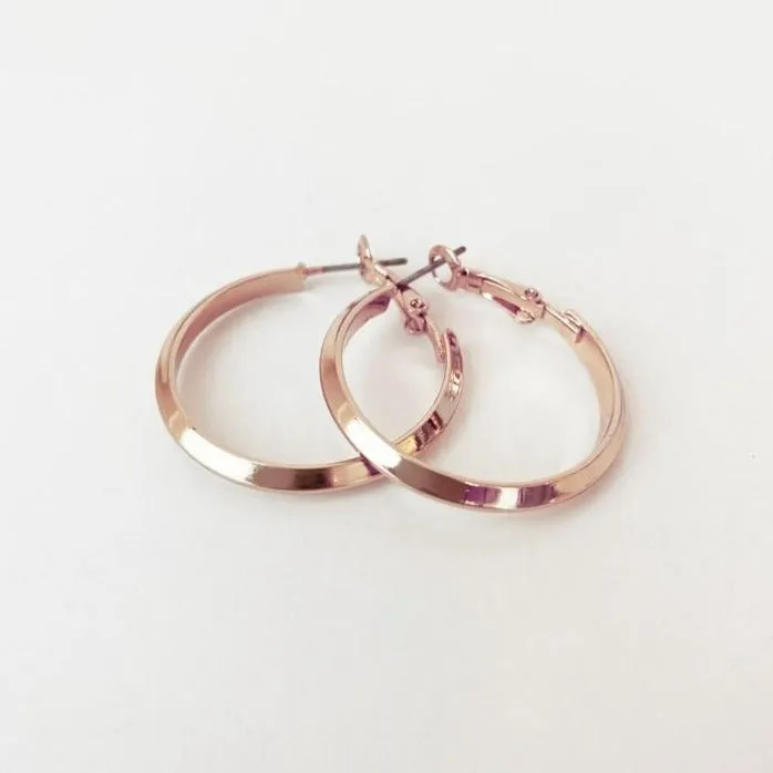 Earrings - Rose Gold Domed Metallic Hoops