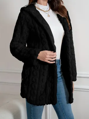 Elegant Knit Fur Coat with Hood & Double Buttons - Spring/Autumn
